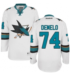 Men's Reebok San Jose Sharks #74 Dylan DeMelo Authentic White Away NHL Jersey