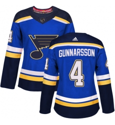 Women's Adidas St. Louis Blues #4 Carl Gunnarsson Premier Royal Blue Home NHL Jersey