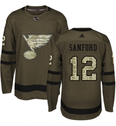 Youth Adidas St. Louis Blues #12 Zach Sanford Authentic Green Salute to Service NHL Jersey