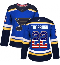 Women's Adidas St. Louis Blues #22 Chris Thorburn Authentic Blue USA Flag Fashion NHL Jersey