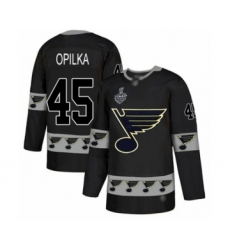 Men's St. Louis Blues #45 Luke Opilka Authentic Black Team Logo Fashion 2019 Stanley Cup Final Bound Hockey Jersey