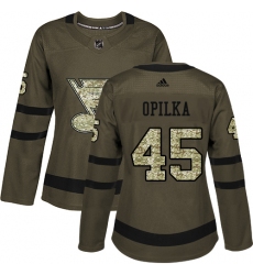 Women's Adidas St. Louis Blues #45 Luke Opilka Authentic Green Salute to Service NHL Jersey