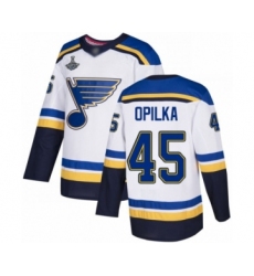Youth St. Louis Blues #45 Luke Opilka Authentic White Away 2019 Stanley Cup Champions Hockey Jersey