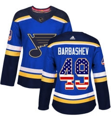 Women's Adidas St. Louis Blues #49 Ivan Barbashev Authentic Blue USA Flag Fashion NHL Jersey