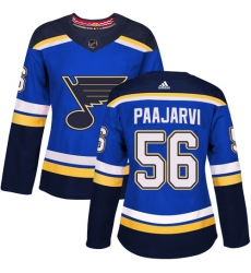 Women's Adidas St. Louis Blues #56 Magnus Paajarvi Premier Royal Blue Home NHL Jersey