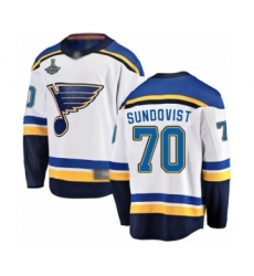 Men's St. Louis Blues #70 Oskar Sundqvist Fanatics Branded White Away Breakaway 2019 Stanley Cup Champions Hockey Jersey