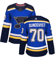 Women's Adidas St. Louis Blues #70 Oskar Sundqvist Authentic Royal Blue Home NHL Jersey