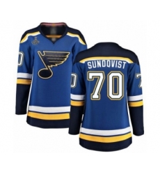 Women's St. Louis Blues #70 Oskar Sundqvist Fanatics Branded Royal Blue Home Breakaway 2019 Stanley Cup Champions Hockey Jersey