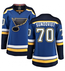 Women's St. Louis Blues #70 Oskar Sundqvist Fanatics Branded Royal Blue Home Breakaway NHL Jersey