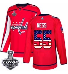 Men's Adidas Washington Capitals #55 Aaron Ness Authentic Red USA Flag Fashion 2018 Stanley Cup Final NHL Jersey