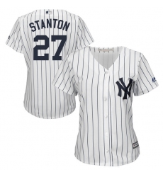Women's Majestic New York Yankees #27 Giancarlo Stanton Replica White Home MLB Jersey