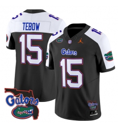 Men's Florida Gators #15 Tim Tebow Black Alternate 2024 F.U.S.E. Florida Patch Vapor Limited Stitched Football Jersey