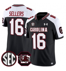 Men's South Carolina Fighting Gamecocks #16 LaNorris Sellers Black White 2025 F.U.S.E. Stitched Jersey