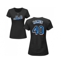 Baseball Women's New York Mets #40 Wilson Ramos Black Name & Number T-Shirt