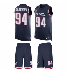 Men's Nike New England Patriots #94 Adrian Clayborn Limited Navy Blue Tank Top Suit NFL Jersey