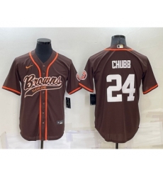Men's Cleveland Browns #24 Nick Chubb Brown Stitched Cool Base Nike Baseball Jersey