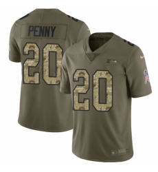 Men's Nike Seattle Seahawks #20 Rashaad Penny Limited Olive Camo 2017 Salute to Service NFL Jersey