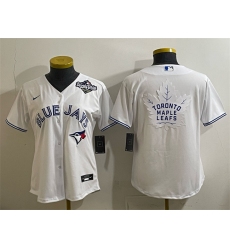 Women's Toronto Blue Jays & Leafs White 2025 World Series With White Leafs Logo Cool Base Stitched Baseball Jersey(Run Small)