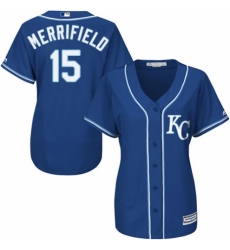 Women's Majestic Kansas City Royals #15 Whit Merrifield Authentic Blue Alternate 2 Cool Base MLB Jersey