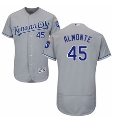 Men's Majestic Kansas City Royals #45 Abraham Almonte Grey Road Flex Base Authentic Collection MLB Jersey