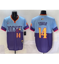 Men's Colorado Rockies #14 Ezequiel Tovar Purple Light Blue 2025 City Connect Limited Stitched Baseball Jersey
