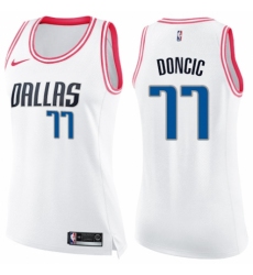 Women's Nike Dallas Mavericks #77 Luka Doncic Swingman White/Pink Fashion NBA Jersey