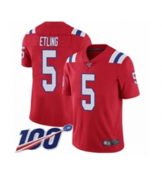 Men's New England Patriots #5 Danny Etling Red Alternate Vapor Untouchable Limited Player 100th Season Football Jersey