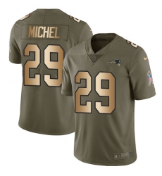 Youth Nike New England Patriots #29 Sony Michel Limited Olive Gold 2017 Salute to Service NFL Jersey