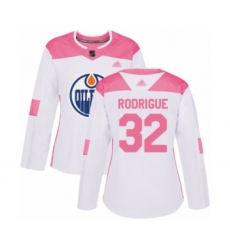 Women's Edmonton Oilers #32 Olivier Rodrigue Authentic White Pink Fashion Hockey Jersey