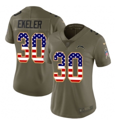 Women's Nike Los Angeles Chargers #30 Austin Ekeler Limited Olive USA Flag 2017 Salute to Service NFL Jersey