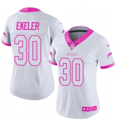 Women's Nike Los Angeles Chargers #30 Austin Ekeler Limited White Pink Rush Fashion NFL Jersey