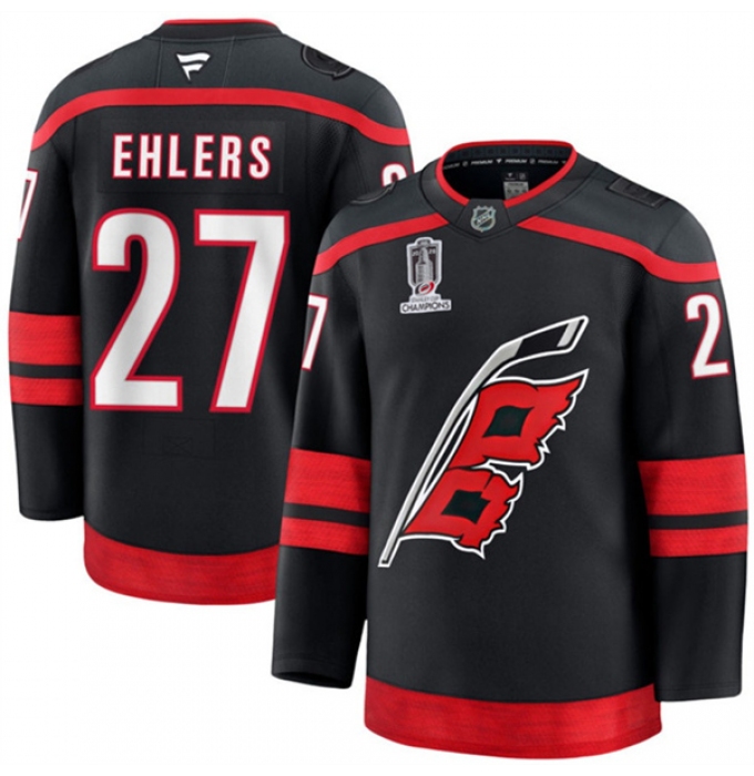Men's Carolina Hurricanes #27 Nikolaj Ehlers Black 2026 Stanley Cup Champions Home Stitched Hockey Jersey