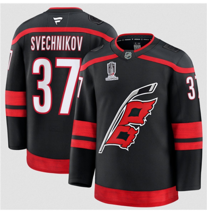 Men's Carolina Hurricanes #37 Andrei Svechnikov Black 2026 Stanley Cup Champions Home Stitched Jersey