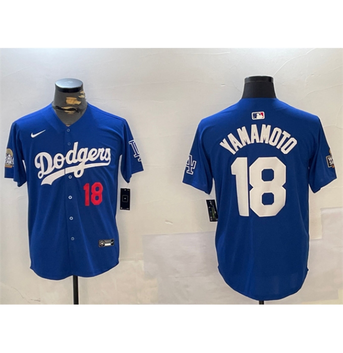 Men's Los Angeles Dodgers #18 Yoshinobu Yamamoto Royal 2024 World Series Alternate Limited Stitched Baseball Jersey