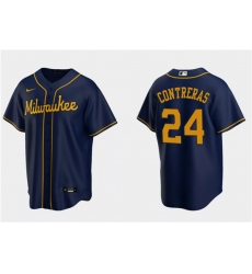 Men's Milwaukee Brewers #24 William Contreras Navy Cool Base Stitched Jersey