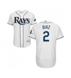Men's Tampa Bay Rays #2 Yandy Diaz Home White Home Flex Base Authentic Collection Baseball Jersey