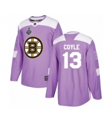 Youth Boston Bruins #13 Charlie Coyle Authentic Purple Fights Cancer Practice 2019 Stanley Cup Final Bound Hockey Jersey