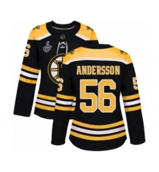 Women's Boston Bruins #56 Axel Andersson Authentic Black Home 2019 Stanley Cup Final Bound Hockey Jersey