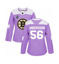 Women's Boston Bruins #56 Axel Andersson Authentic Purple Fights Cancer Practice 2019 Stanley Cup Final Bound Hockey Jersey