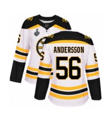 Women's Boston Bruins #56 Axel Andersson Authentic White Away 2019 Stanley Cup Final Bound Hockey Jersey