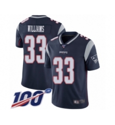 Youth New England Patriots #33 Joejuan Williams Navy Blue Team Color Vapor Untouchable Limited Player 100th Season Football Jersey