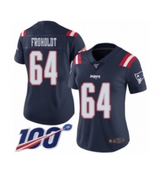 Women's New England Patriots #64 Hjalte Froholdt Limited Navy Blue Rush Vapor Untouchable 100th Season Football Jersey