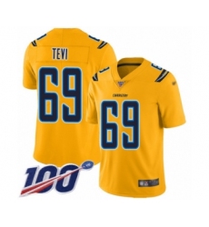 Men's Los Angeles Chargers #69 Sam Tevi Limited Gold Inverted Legend 100th Season Football Jersey