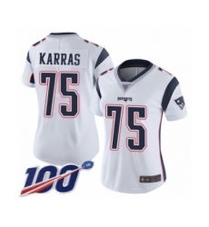 Women's New England Patriots #75 Ted Karras White Vapor Untouchable Limited Player 100th Season Football Jersey