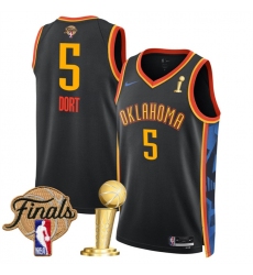 Men's Oklahoma City Thunder #5 Luguentz Dort Black 2025 Finals And Finals Champions City Edition Stitched Basketball Jersey