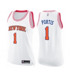 Women's New York Knicks #1 Bobby Portis Swingman White Pink Fashion Basketball Jersey