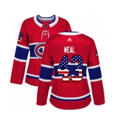 Women's Montreal Canadiens #43 Jordan Weal Authentic Red USA Flag Fashion Hockey Jersey