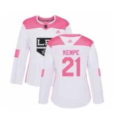 Women's Los Angeles Kings #21 Mario Kempe Authentic White Pink Fashion Hockey Jersey