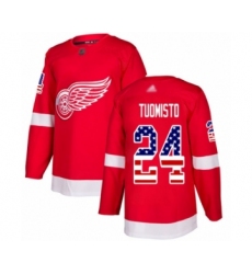 Youth Detroit Red Wings #24 Antti Tuomisto Authentic Red USA Flag Fashion Hockey Jersey