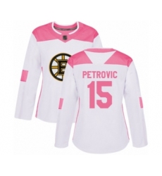 Women's Boston Bruins #15 Alex Petrovic Authentic White Pink Fashion Hockey Jersey